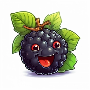 cute Blackberry, happy and smiling, bold line, clipart, sticker, white background, no shadow, 8k detail