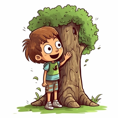 Boy Hugging a Tree Cartoon Colored Clipart vector illustration clipart