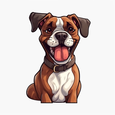 cute Dog Boxer, happy and smiling, bold line, clipart, sticker, white background, no shadow, 8k detail