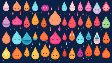 Droplets vector clipart vector Droplets cute collection, in the style of #screenshotsaturday, flat areas of color, flat color blocks, 1970–present, rough-edged 2d animation, lightbox, colorful animation stills