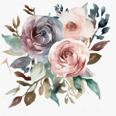 clipart, single element, muted blush roses with greenery, in the style of watercolor illustration, simple, clean edges, made for transparent background, clean white background