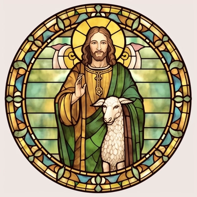 Stained Glass Jesus with sheep in the shape of a circle PNG Clipart