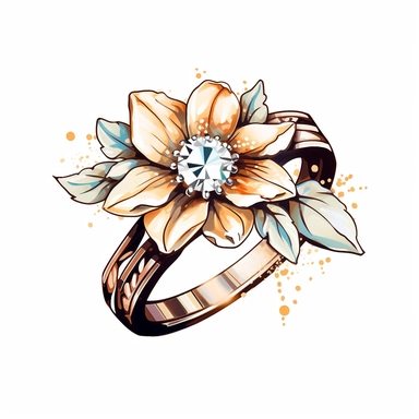 ring , vector, 2D diamond have a little flower white background style clipart
