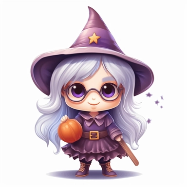 clipart, female kawaii wizard gnome, kawaii wizard gnome, isolated on white background, no background
