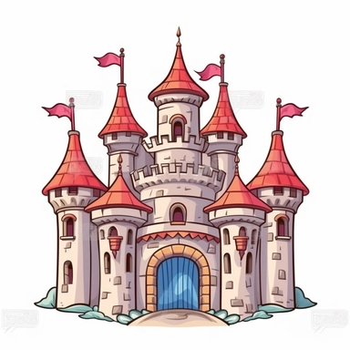 Cartoon Pastel castle clipart, high detail, illustration style, high solution, on the white background