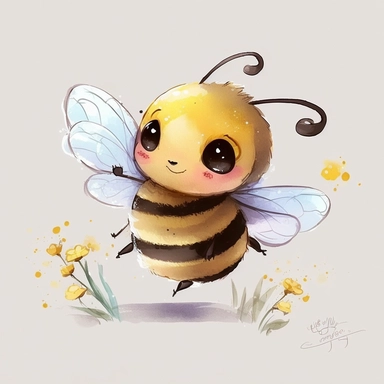 cute bee drawing for clipart, bee is the focal point in a white background, he is flying through the air by himself, nursery watercolor, in the style of watercolor painting, white background, charming anime characters, cute and colorful, depiction of animals, high quality--seed 4107006010