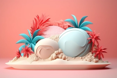 3d abstract summer nature beach object clipart with Gradient Color Overlay Background, minimal, soft color, artistic, high resolution, 8K,