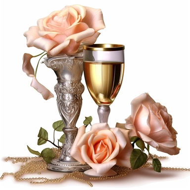 Clip art, goblet of champagne roses with a rose around