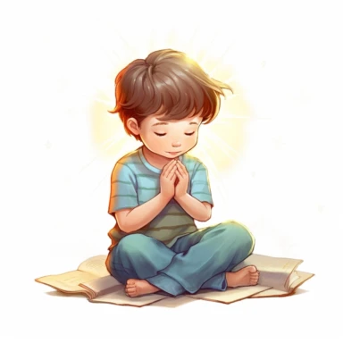 cartoon, clipart, stock photograph, white background, child kneeling for prayers at bedtime