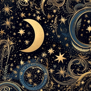 A celestial - themed clipart design, featuring a celestial pattern that embodies ethereal beauty and celestial mystique. The clipart showcases intricate constellations of stars, interwoven with delicate celestial elements such as crescent moons and shooting stars. The celestial motifs are elegantly arranged on the fabric, creating a mesmerizing pattern that evokes a sense of wonder and enchantment. The color palette of the clipart design is a combination of deep indigos, mystical purples, and sh
