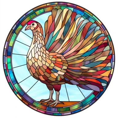 round stained glass turkey bird clipart, white background