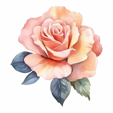 Create a beautiful clipart of a rose flower with a plain, high contrasted background in a watercolor style. The rose should have delicate petals in shades of pink, with realistic details such as thorns and leaves. The watercolor style should be subtle, with gentle brush strokes and a slightly faded effect, giving the clipart an elegant and artistic feel. This should be a perfect addition to any project, such as wedding invitations, greeting cards or floral posters.