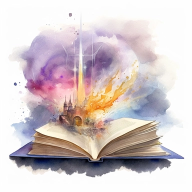 Fantasy book with Echoes of Destiny: A fateful journey shaped by prophetic whispers and hidden prophecies, watercolor, clipart, white background