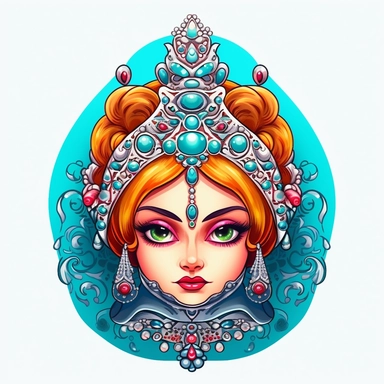 an evil woman in a russian traditional dress royaltyfree clipart, in the style of adorable toy sculptures, distinctive noses, colorful graffiti-like, babycore, elaborate, made of crystals, pattachitra