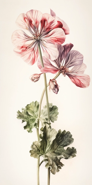 Watercolor Painting of SINGLE STEAM Geranium FLOWER on white background beautiful multi - headed pale, Flora Design Patterns, Flemish Baroque by Rachel Ruysch, Behance, Rococo, Intricate Detailed, Soft Light Effect, Oil Paint Strokes, Light Academia Aesthetic Flowers, Lighting cinematic, all shown shimmering stamens, tyndall light, light effect, texture, colorful, 8k, fantasy, ray tracing, depth of field, vivid, spectacular lighting, octane rendering, highly detailed, ultra - realistic, white ba