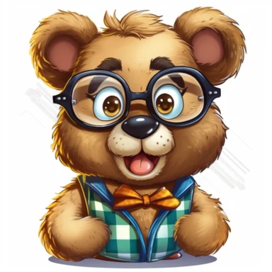 cartoonstyle nerd bear with glasses on white background clipart v5