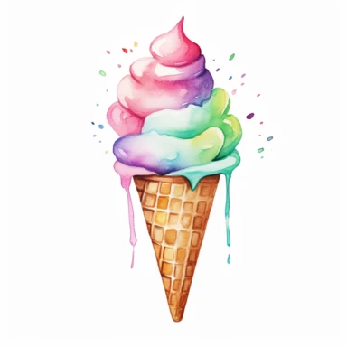 a colorful ice cream in a field, boho, watercolor clipart, digital clipart, white background