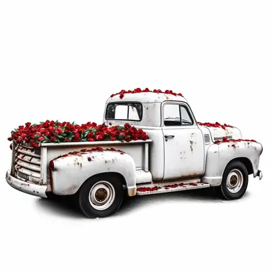 chevy pickup truck filled with roses in the back clipart,hd, white background