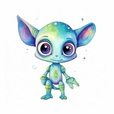 cute watercolor alien clipart for kids on white background