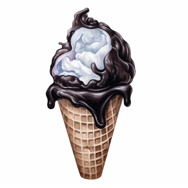Black ice cream, high level watercolor, hyper realistic cartoon, white background, 8k, ultra detailed clipart