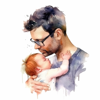 watercolor father and baby girl clipart, no words, no background white background