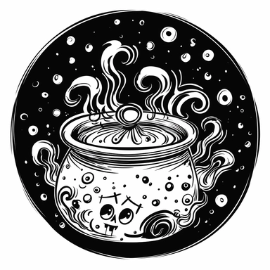 sticker, halloween cauldron cute clipart, in the style of tim burton, background is only white. contour