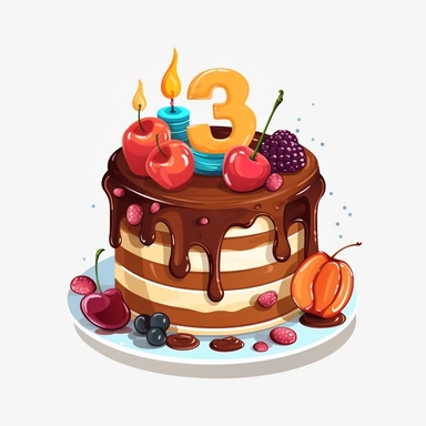 3rd of birthday cake, Clipart, Vector Style, Logo design, White Background