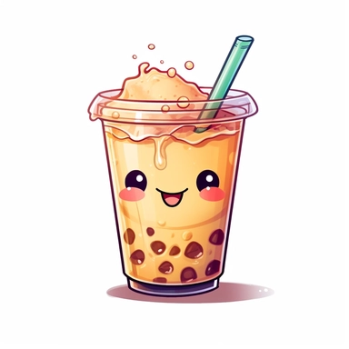 Kawaii Boba Tea ClipArt half drunkin on white background 8k super detailed