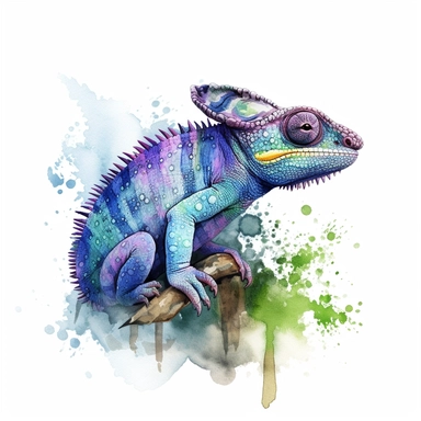 watercolour illustration free brushstrokes, beautiful and joyful, chameleon, mark brooks, naturecore, animal clipart, isolated on a white background,