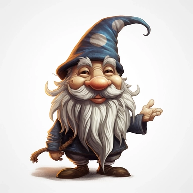 clipart that captures the charm of mischievous hand-drawn illustration of a gnome with long black and brown beard, pointy hat, and mischievous smile, with a white background in a magical and enchanting style, lovely, whimsical, 3D vector art, cute and quirky, fantasy art, Adobe Illustrator, hand-drawn, digital painting, character-focused, 4K resolution, photorealistic rendering, character-focused and chess pieces, using Cinema 4D, aquarelle painting, romantic light, ultra-details, photorealistic