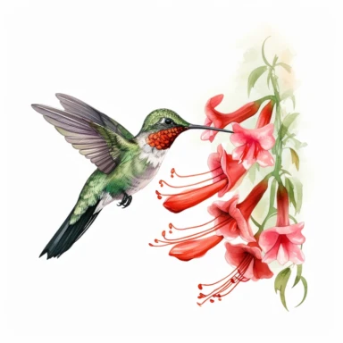 Charming hummingbird sipping nectar cottagecore clipart