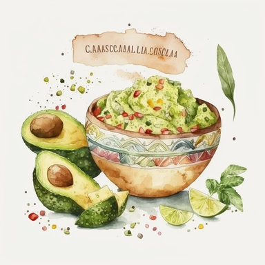 mexican guacamole, watercolor clipart, cute, nursery art, white background