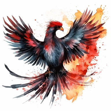 watercolor dark fantasy mystic black phoenix clipart, hd 4k, detailed, isolated on white background
