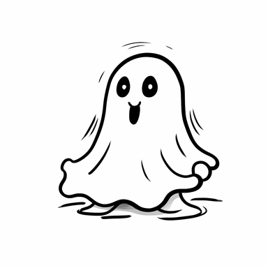 cute simple black and white outline sketch in thick lines of a ghost clipart