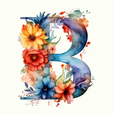 watercolor letter B with colorful flowers clipart, single clipart, high resolution, vibrant colors, 8k