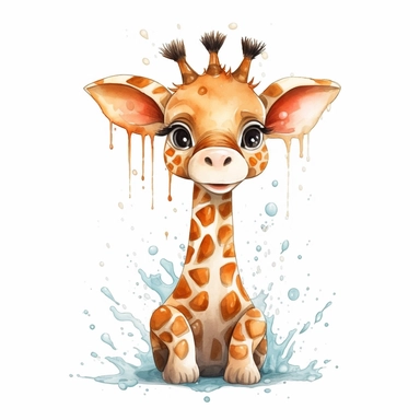 very sweet Giraffe, cute, nice, watersplash, White Background Clipart