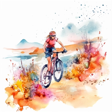 watercolor colorful clipart of a scenic bike ride, hd, on white background