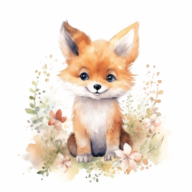watercolor spring baby fox woodland creature on white backgroung, nursery decor, baby shower clip art, cute and whimsical design