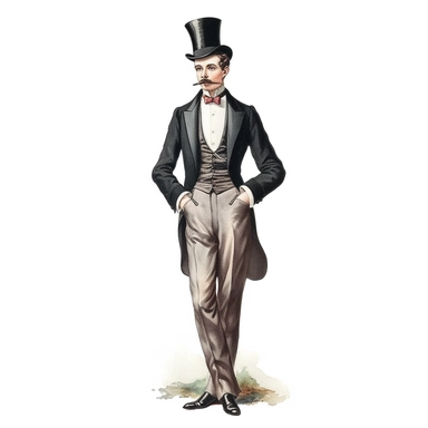 Vintage inviting card , dapper man,clip art,on white-background, 1800s