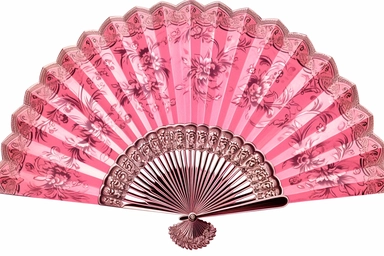 antique illustration of opulent pink hand fan, clipart,