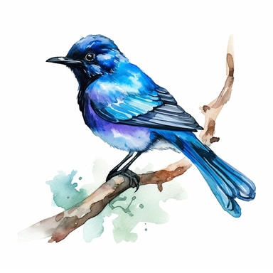 Asian Fairy-bluebird, water color style, clipart, white background