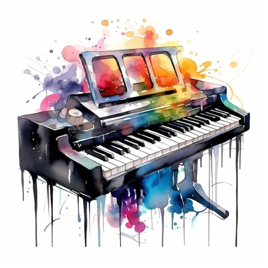 Electronic keyboard sharp illustration clipart, watercolor art, insane detail, white background