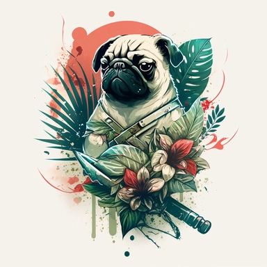 karate pug hawaiian colourful anime manga kawaii cute vibrant clipart trippy vivid