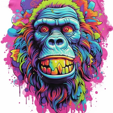 Tshirt features Design, CLIPART CONCEPT, Three-dimensional Rainbow Pantone GORILLA with graffiti artwork and graffiti design, large-scale canvas, louis wain, animated gifs, precisionist art, 3D vector graphics Design, Contour Drawing with Fine Line Artwork, Macro Detailed, Clear visuals, Highest Resolution 3D File Format, in the style of photo-realistic techniques, Rendering with unreal engine 5, Sublimation Ink, Isolated white background
