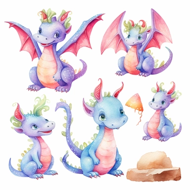 Dragons watercolor clipart, cute dragon PNG, nursery wall art, boys clipart, kids party, baby shower, white background