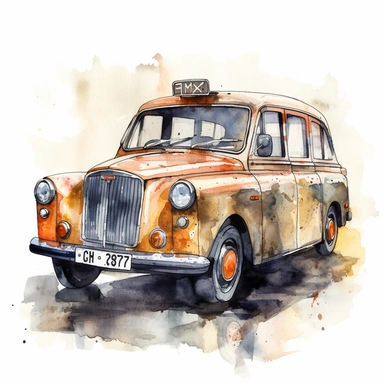 water color London Cab Clipart, isolated on white background