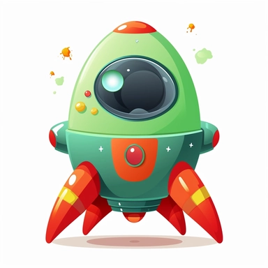 cute cartoon landed rocket ship, colorful, clipart, white background