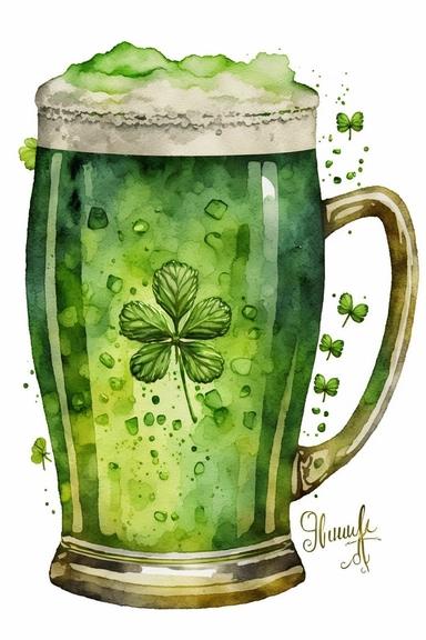 cute watercolor green beer, clipart, saint Patrick's day style, white background