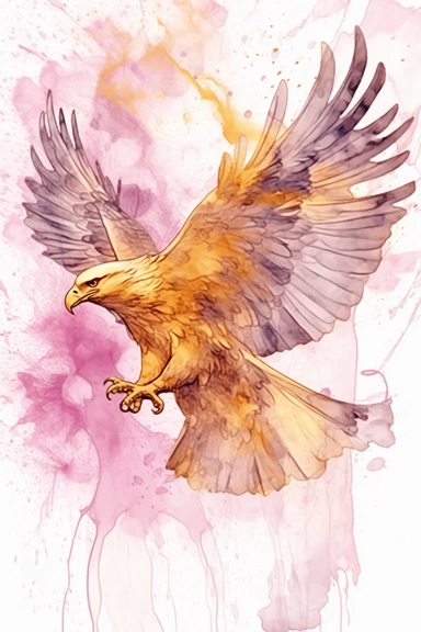 beautiful gorgeous alcohol ink of gold serene nature scene with a central focus on a pink eagle, gentle wave , minimalist style, crystals, glam, glossy, glitter texture, liquid ink clipart, modern and stylish design, bright colors, 300 dpi, clear decoration, clear white background, highly detailed digital art, 8k