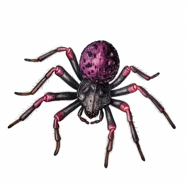 Vintage Halloween spider, dark pink and black color, watercolor, clipart, illustration, white background